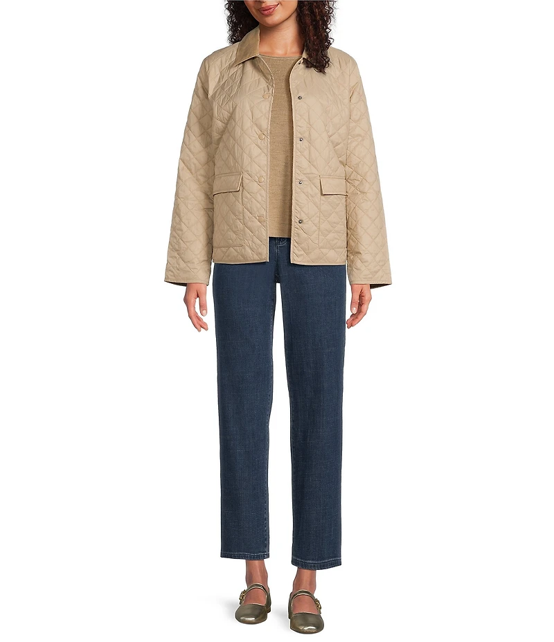 Eileen Fisher Eggshell Recycled Nylon Point Collar Long Sleeve Jacket