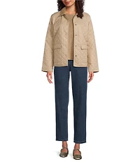 Eileen Fisher Eggshell Recycled Nylon Point Collar Long Sleeve Jacket