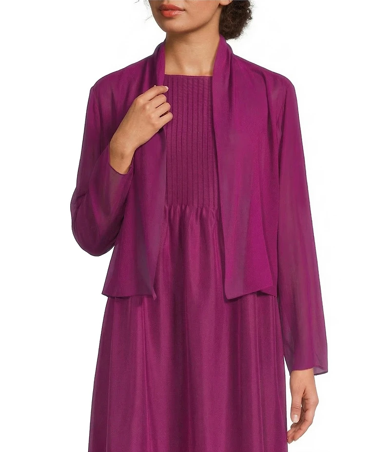 Eileen Fisher Fine Sheer Silk Georgette Open Front Long Sleeve Jacket