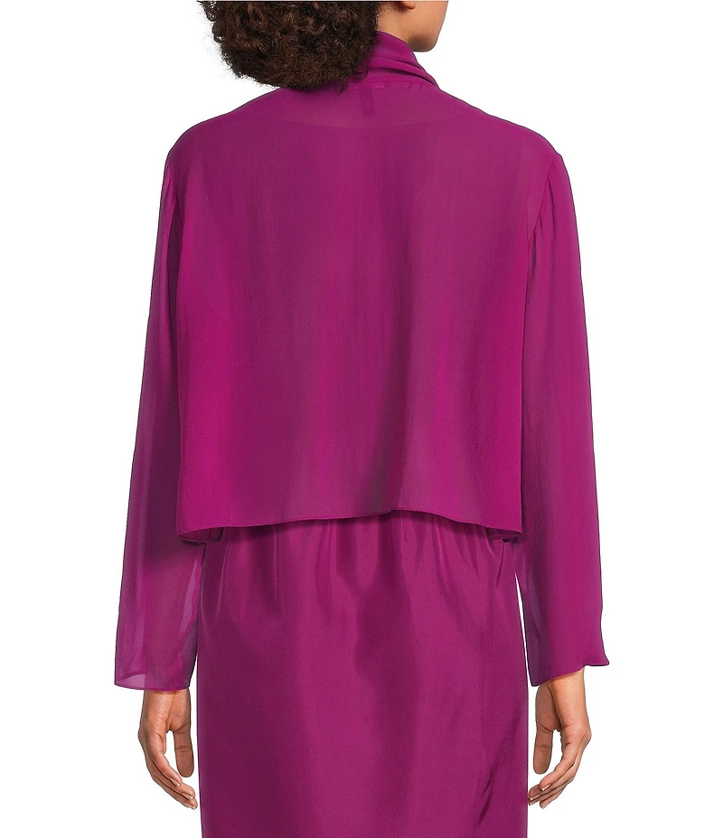 Eileen Fisher Fine Sheer Silk Georgette Open Front Long Sleeve Jacket