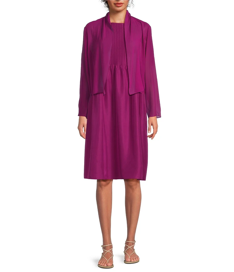 Eileen Fisher Fine Sheer Silk Georgette Open Front Long Sleeve Jacket