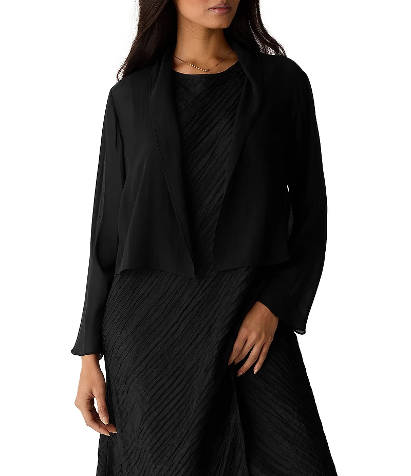 Eileen Fisher Fine Sheer Silk Georgette Open Front Long Sleeve Jacket