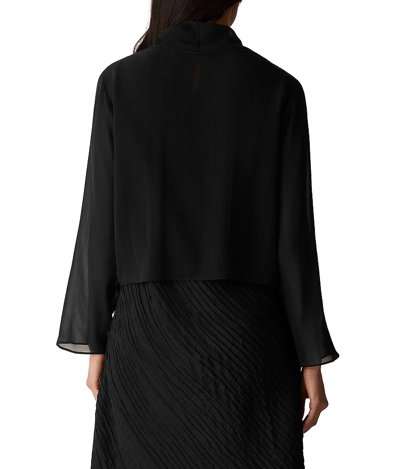 Eileen Fisher Fine Sheer Silk Georgette Open Front Long Sleeve Jacket