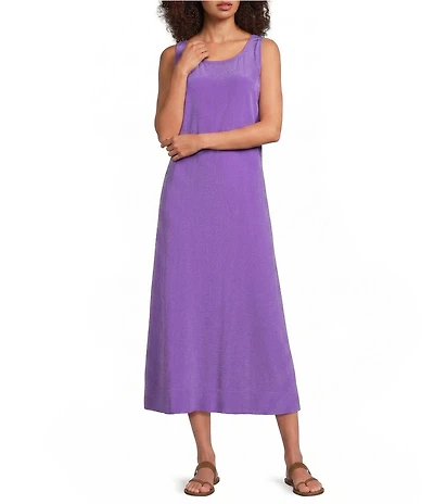 Eileen Fisher Fine Silk Crepe Ballet Neck Sleeveless Midi Dress