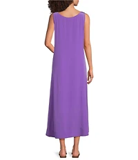 Eileen Fisher Fine Silk Crepe Ballet Neck Sleeveless Midi Dress