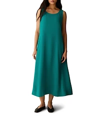 Eileen Fisher Fine Silk Crepe Ballet Neck Sleeveless Midi Dress