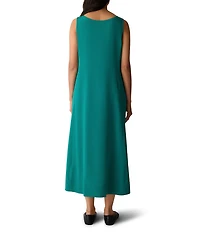Eileen Fisher Fine Silk Crepe Ballet Neck Sleeveless Midi Dress