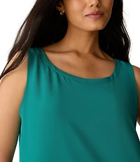 Eileen Fisher Fine Silk Crepe Ballet Neck Sleeveless Midi Dress