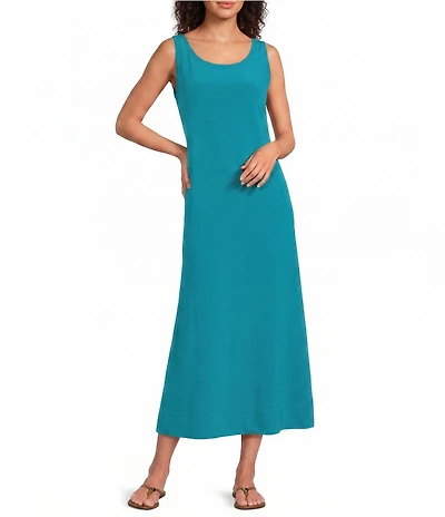 Eileen Fisher Fine Silk Crepe Ballet Neck Sleeveless Midi Dress