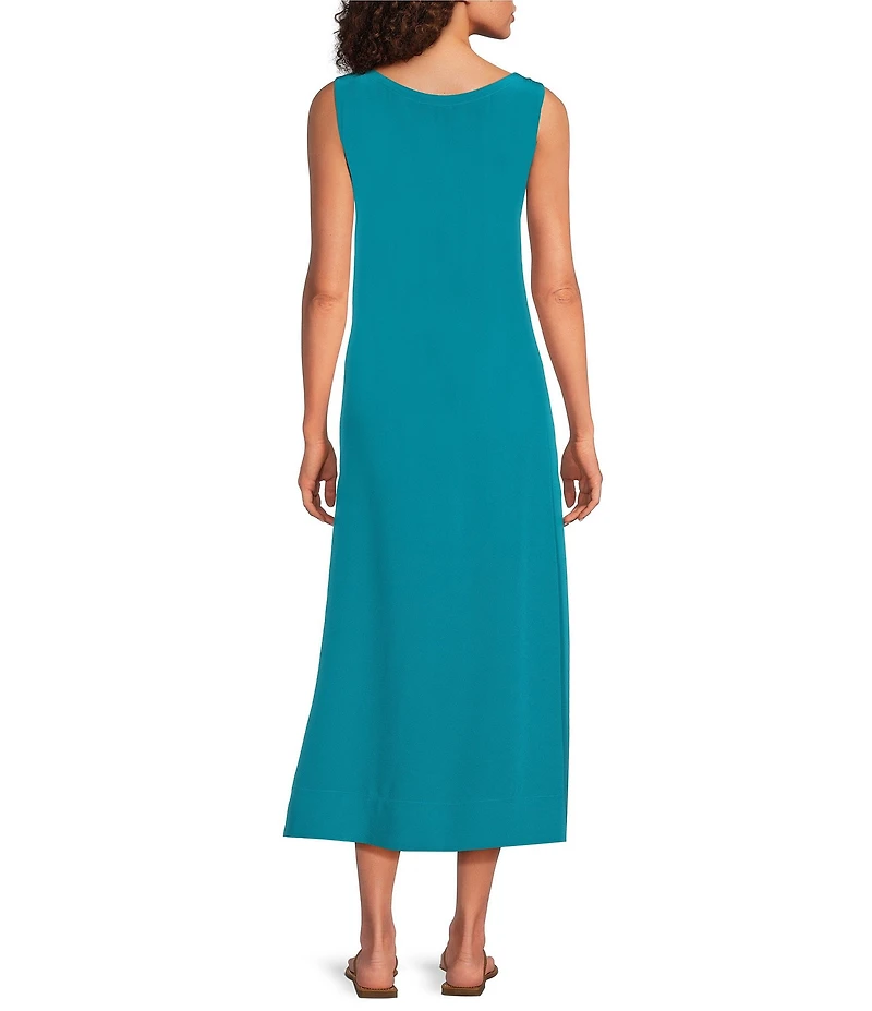 Eileen Fisher Fine Silk Crepe Ballet Neck Sleeveless Midi Dress