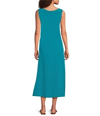 Eileen Fisher Fine Silk Crepe Ballet Neck Sleeveless Midi Dress