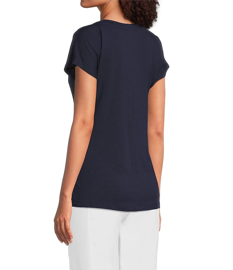 Eileen Fisher Fine Stretch Jersey Knit Round Neck Short Sleeve Tie Front Top