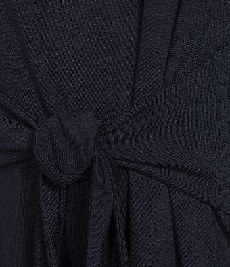 Eileen Fisher Fine Stretch Jersey Knit Round Neck Short Sleeve Tie Front Top