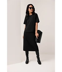 Eileen Fisher Flex Ponte Elastic Waist Midi Skirt