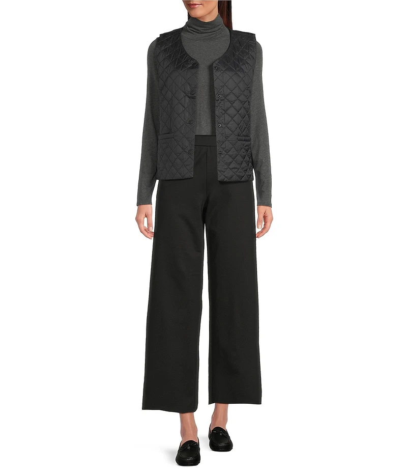 Eileen Fisher Flex Ponte Elastic Waist Wide Leg Ankle Pants
