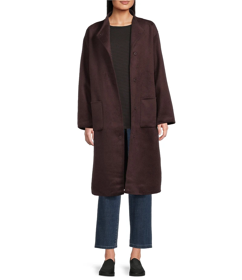 Eileen Fisher Fluid Wool High Collar Long Sleeve Tie Waist Coat