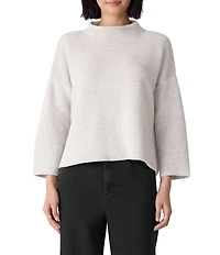 Eileen Fisher Organic Cotton Blend Funnel Neck Bracelet Sleeve Sweater