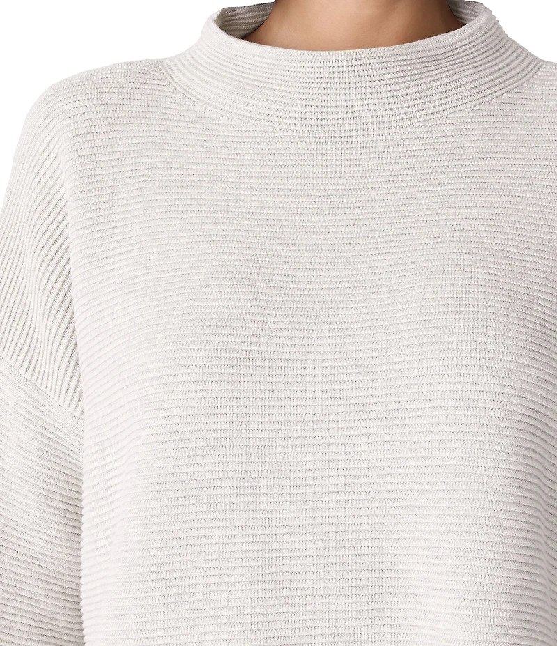 Eileen Fisher Organic Cotton Blend Funnel Neck Bracelet Sleeve Sweater