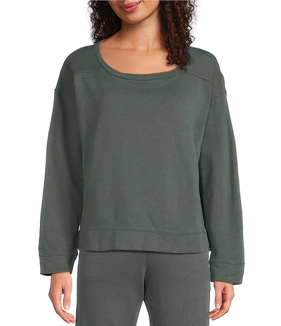 Eileen Fisher Organic Cotton Garment Dyed Terry Ballet Neck Long Sleeve Box Top
