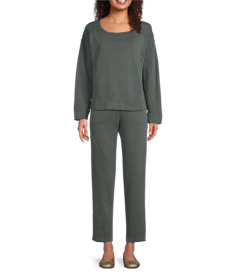 Eileen Fisher Organic Cotton Garment Dyed Terry Ballet Neck Long Sleeve Box Top