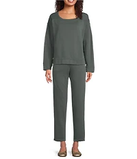 Eileen Fisher Organic Cotton Garment Dyed Terry Ballet Neck Long Sleeve Box Top
