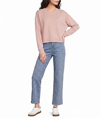 Eileen Fisher Garment Dyed Terry Knit Ribbed Round Neck Long Sleeve Sweat Shirt