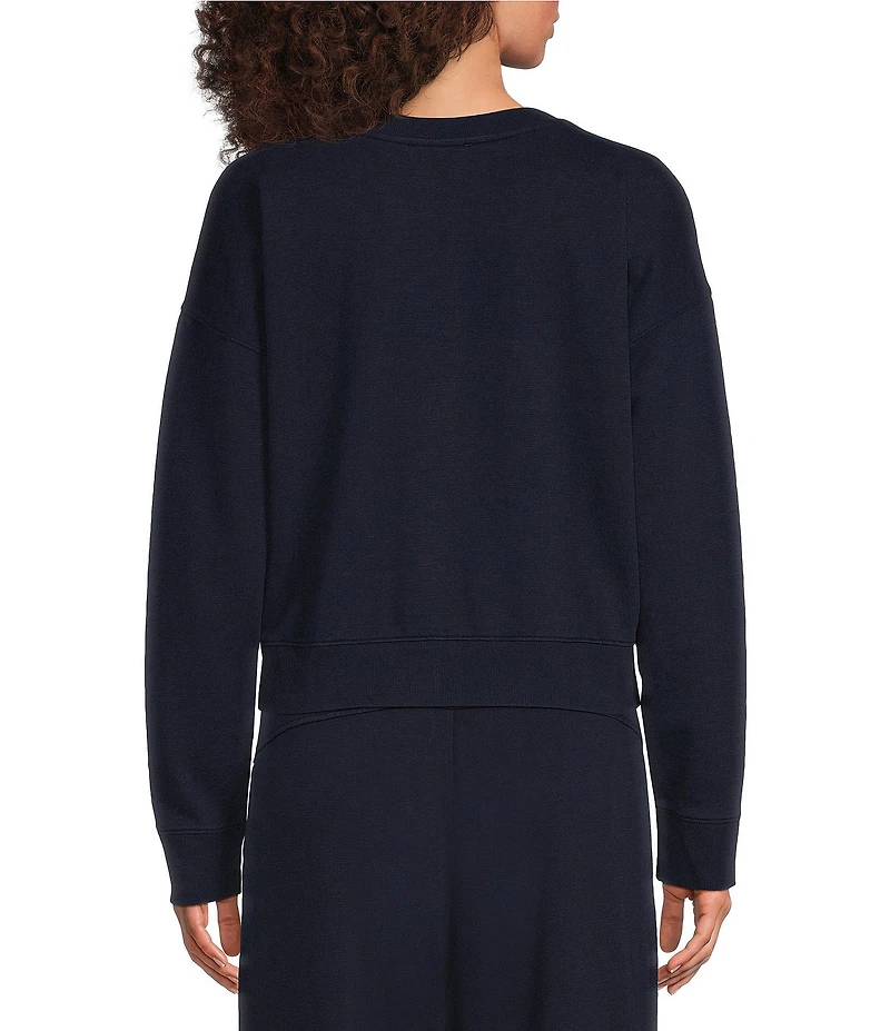 Eileen Fisher Garment Dyed Terry Knit Ribbed Round Neck Long Sleeve Sweat Shirt