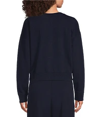Eileen Fisher Garment Dyed Terry Knit Ribbed Round Neck Long Sleeve Sweat Shirt
