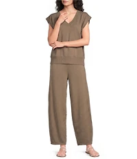 Eileen Fisher Garment Dyed Terry Elastic Waist Lantern Ankle Pants