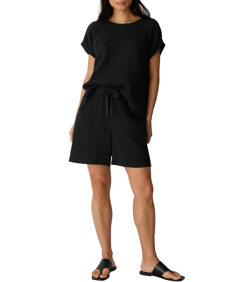 Eileen Fisher Gauzy Double Weave Relaxed Pull-On Shorts