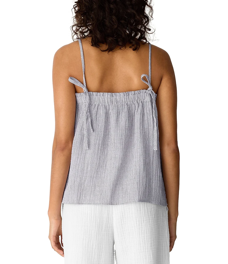 Eileen Fisher Gauzy Textured Square Neck Sleeveless Cami Strap Top