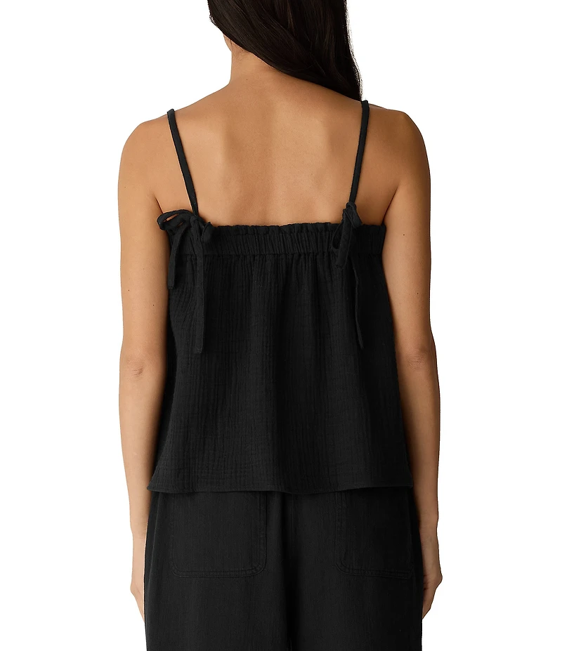 Eileen Fisher Gauzy Textured Square Neck Sleeveless Cami Strap Top