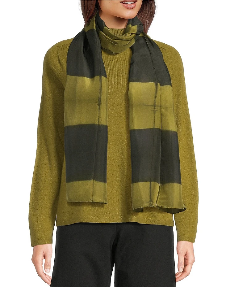 Eileen Fisher Hand Died Plaid Silk Scarf