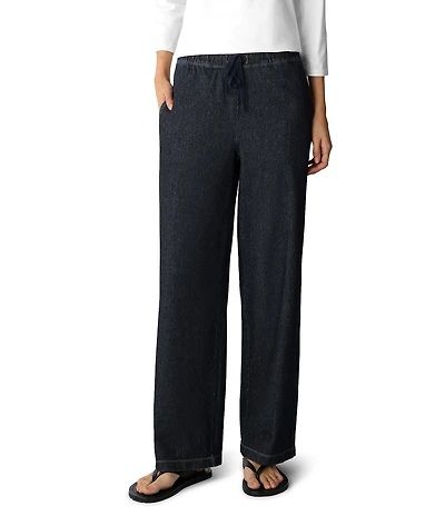 Eileen Fisher Indigo-Dyed Organic Cotton Straight Leg Pull-On Pants