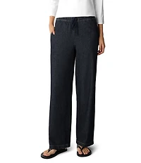 Eileen Fisher Indigo-Dyed Organic Cotton Straight Leg Pull-On Pants