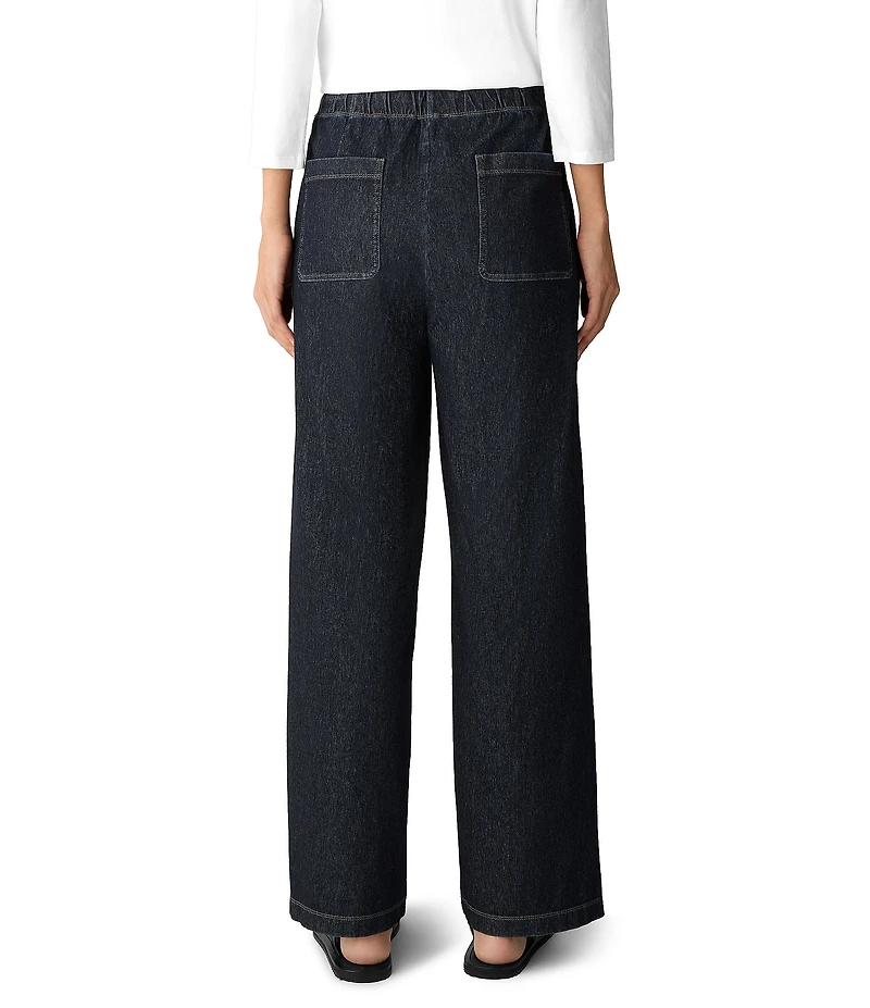 Eileen Fisher Indigo-Dyed Organic Cotton Straight Leg Pull-On Pants