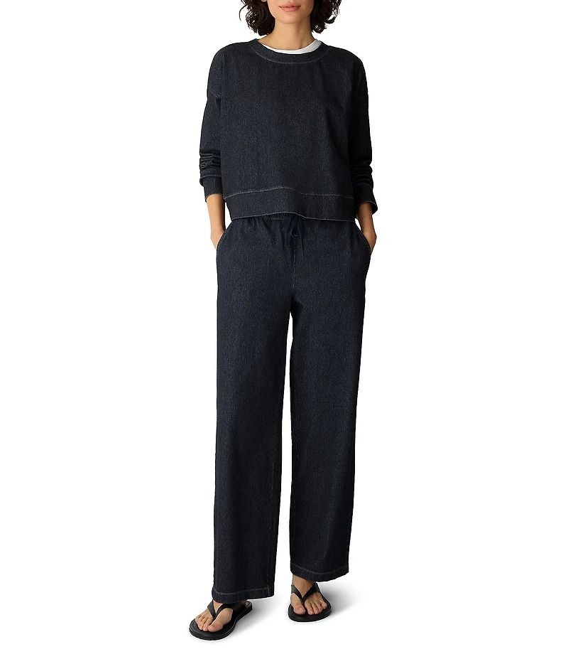 Eileen Fisher Indigo-Dyed Organic Cotton Straight Leg Pull-On Pants