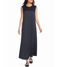 Eileen Fisher Jacquard Silk Round Neck Sleeveless Long Dress