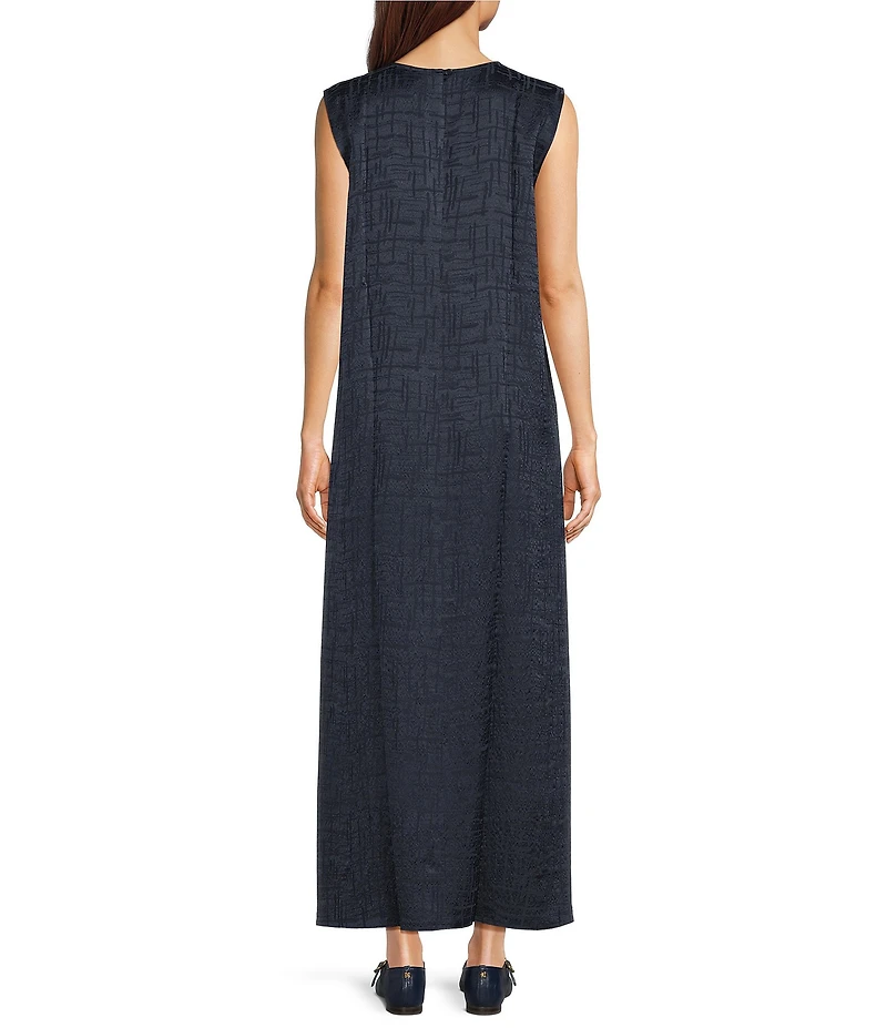 Eileen Fisher Jacquard Silk Round Neck Sleeveless Long Dress