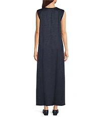 Eileen Fisher Jacquard Silk Round Neck Sleeveless Long Dress