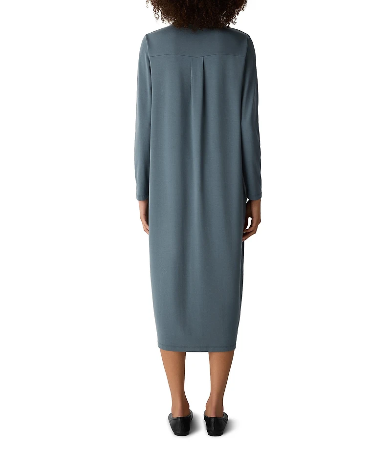 Eileen Fisher Jersey Knit Classic Point Collar Long Sleeve Midi Dress