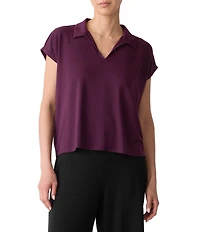 Eileen Fisher Jersey Knit Collar V-Neck Cap Sleeve Top