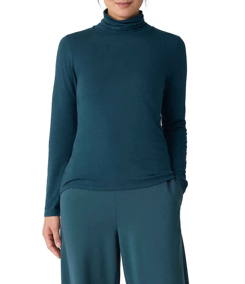 Eileen Fisher Organic Cotton Blend Knit Turtleneck Long Sleeve Top