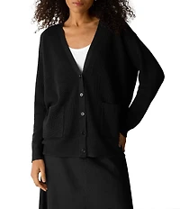 Eileen Fisher Knit V-Neck Long Sleeve Button Front Cardigan