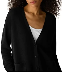 Eileen Fisher Knit V-Neck Long Sleeve Button Front Cardigan
