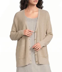 Eileen Fisher Knit V-Neck Long Sleeve Button Front Cardigan