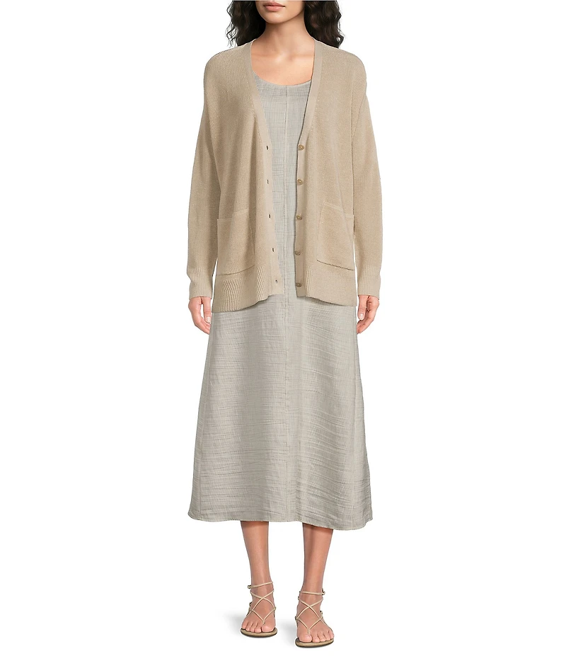 Eileen Fisher Knit V-Neck Long Sleeve Button Front Cardigan