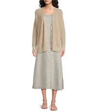 Eileen Fisher Knit V-Neck Long Sleeve Button Front Cardigan