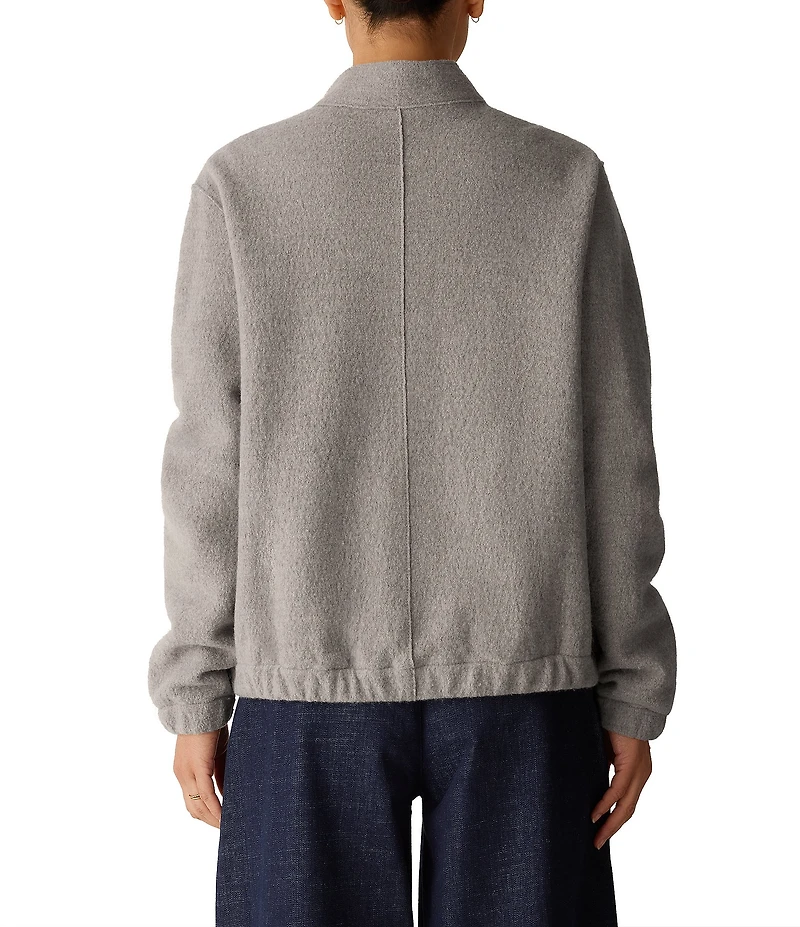 Eileen Fisher Lightweight Boiled Wool Stand Collar Long Sleeve Button-Front Jacket