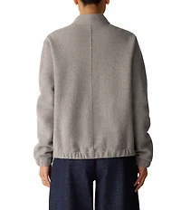 Eileen Fisher Lightweight Boiled Wool Stand Collar Long Sleeve Button-Front Jacket